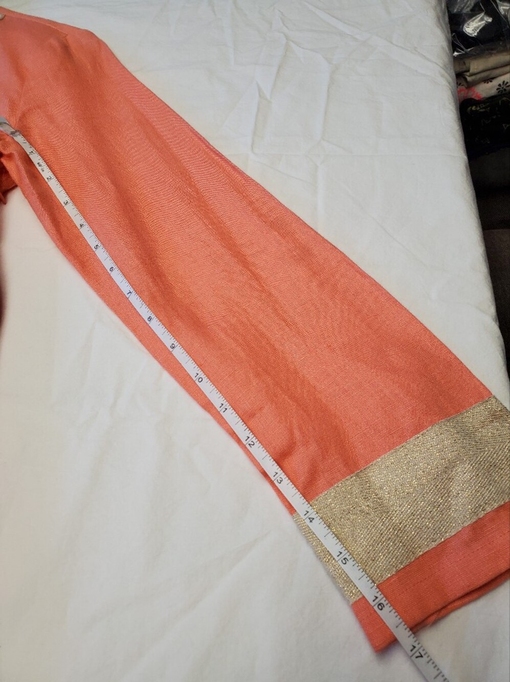 Sail to Sable Linen Tunic Dress XXS Coral Gold Metallic Trim Long Sleeve Mini - Picture 5 of 9